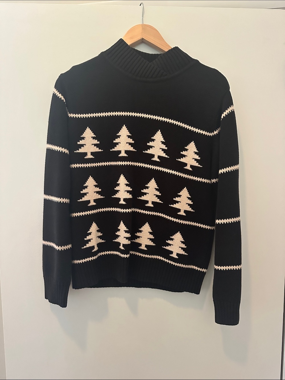Talbots Black & Cream Tree Pattern Turtleneck Sweater
